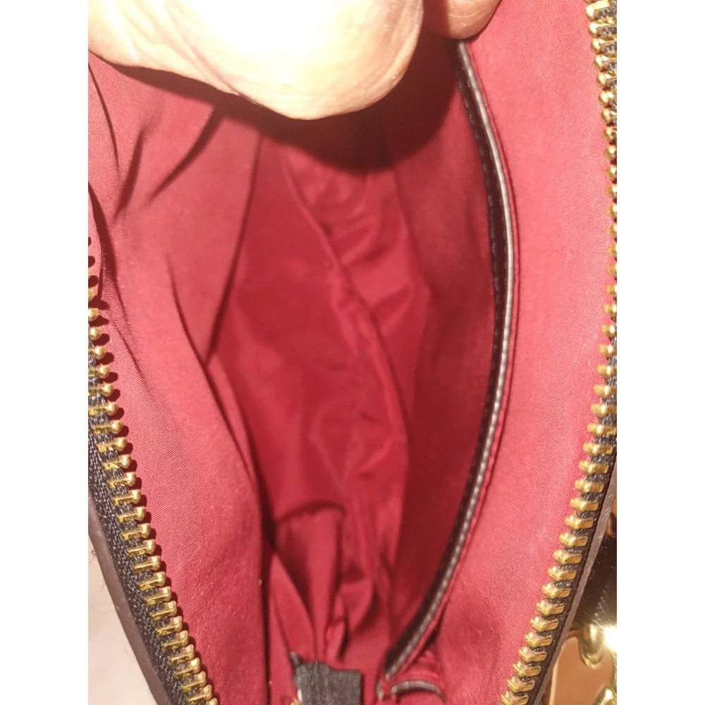 Anne Klein Womens Satchel Handbag Purse Geometric Print Black Red Gold 9x4x7